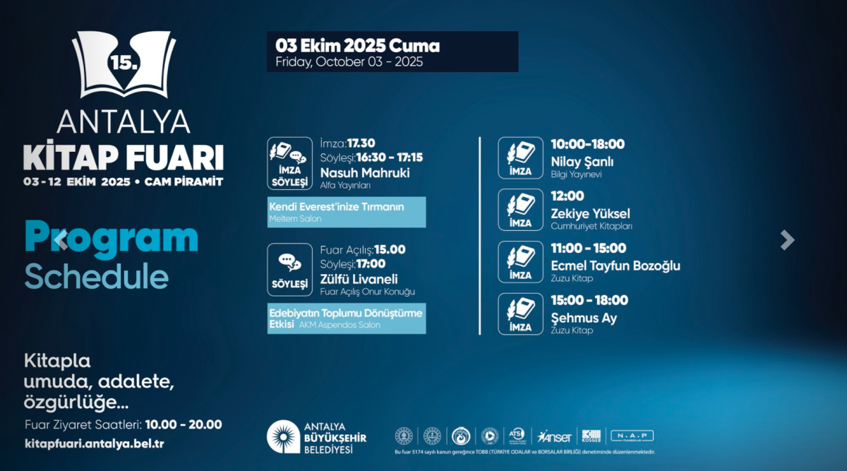 2025 Antalya Kitap Fuarı: Zülfü Livaneli Onur Konuğuyla Edebiyatın Işığında Bir Şölen